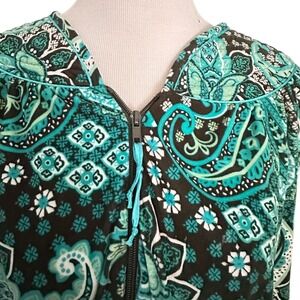 Turquoise Paisley Print Zip Front Long‎ Sleeve Jacket Women's